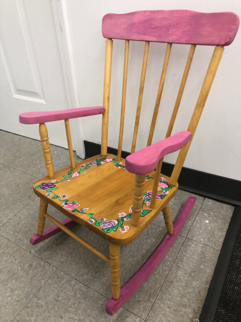 PINK FLORAL CHILDRENS ROCKER.
