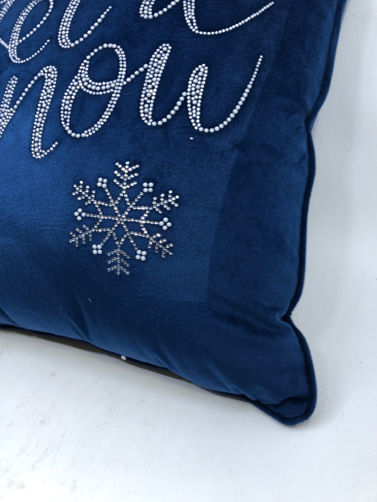 NAVY BLUE LET IT SNOW PILLOW.