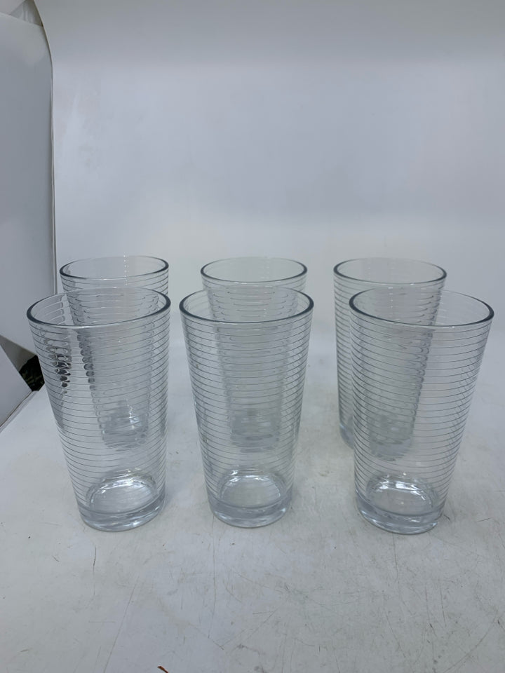 6 RIBBED GLASS WATER GLASSES.