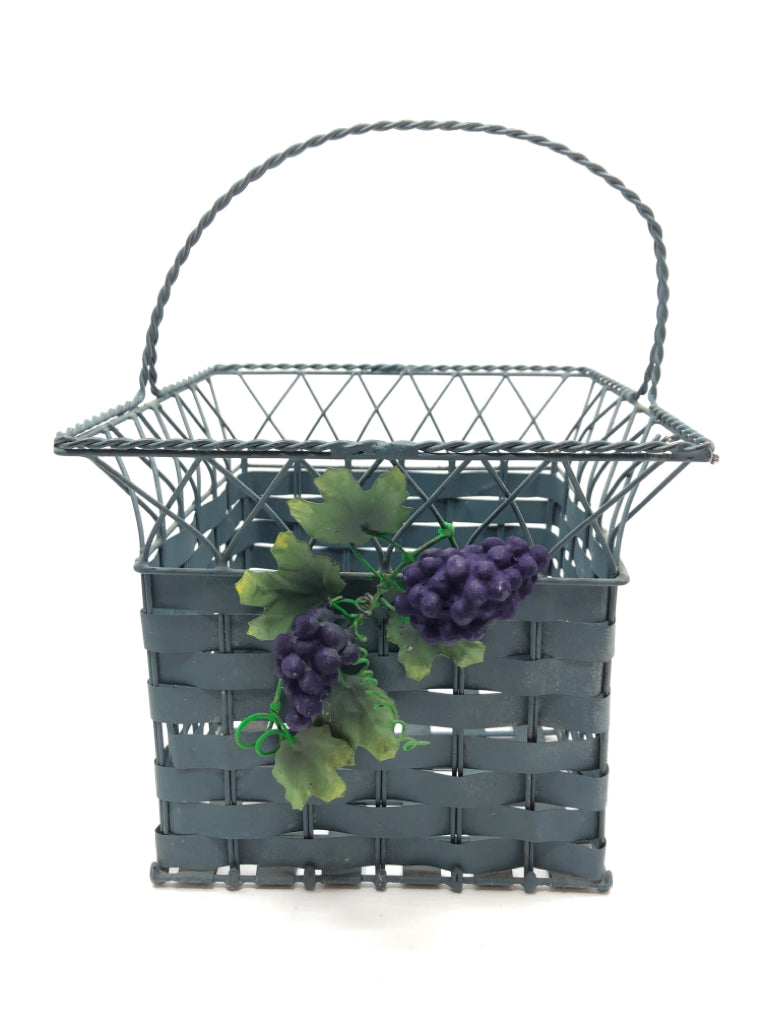 BLUE METAL BASKET W/GRAPES.