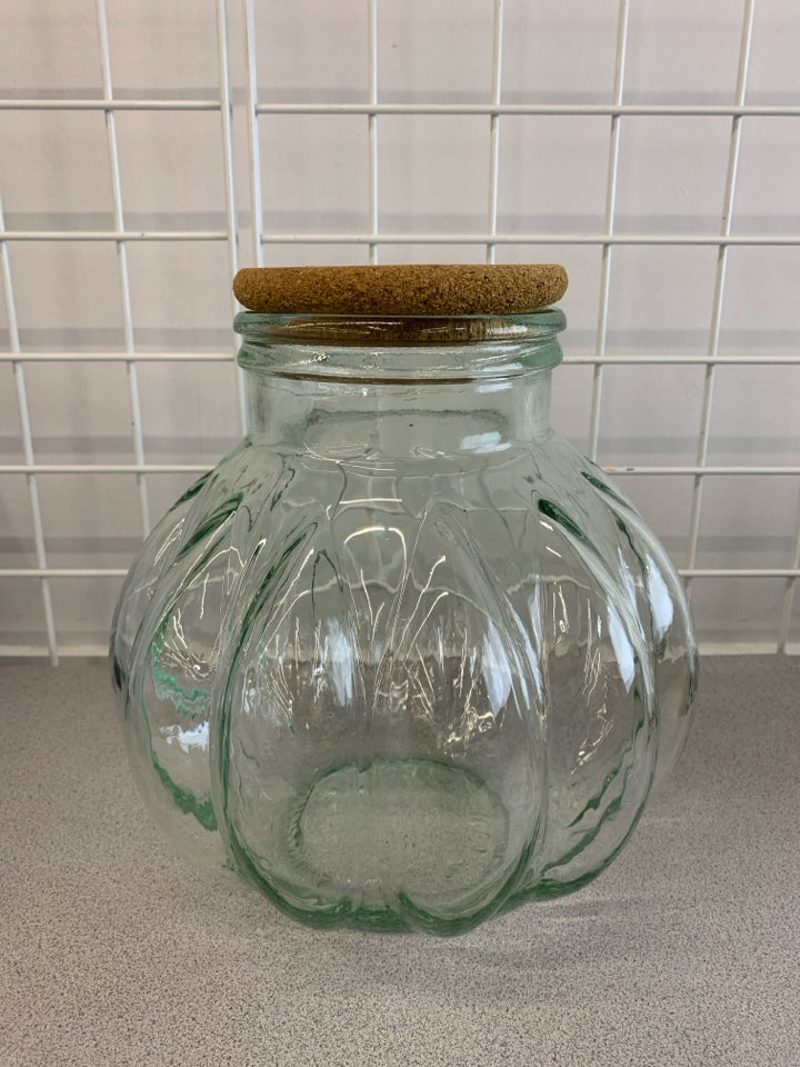 LG GREEN GLASS GARLIC/ONION-SHAPED CANISTER.