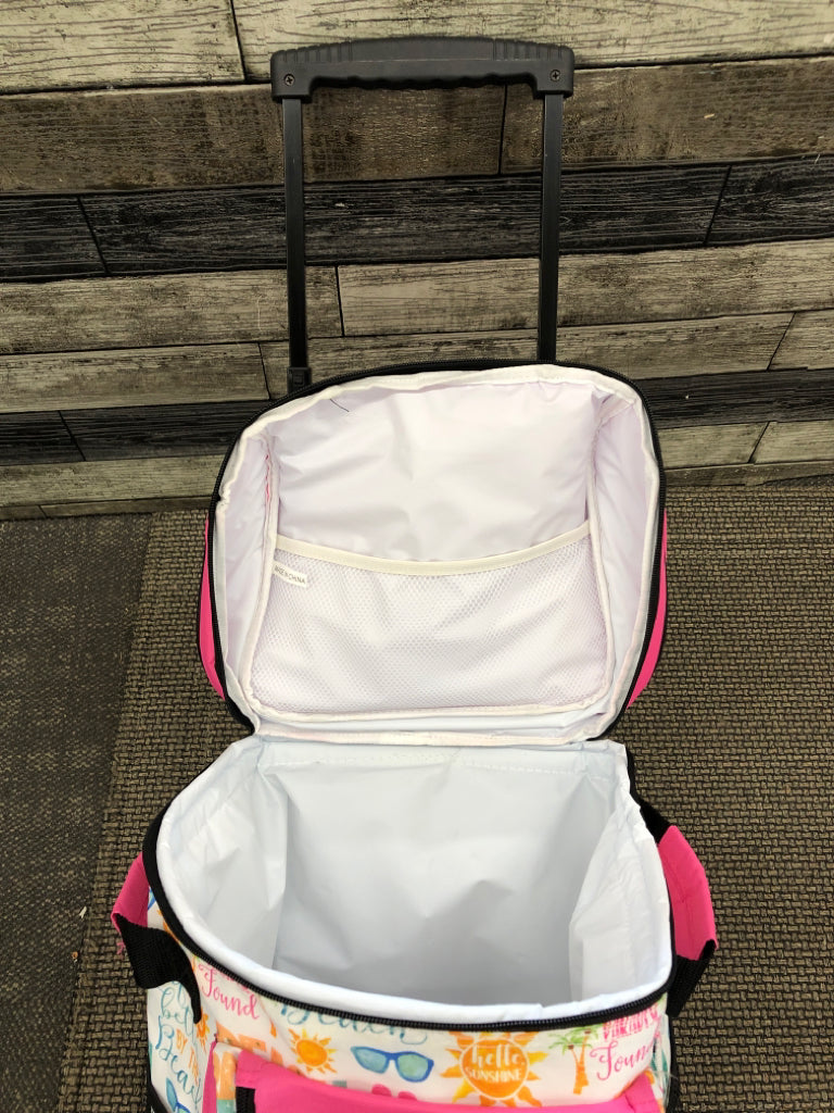 NEW ROLLING PINK COOLER W/HANDLE.