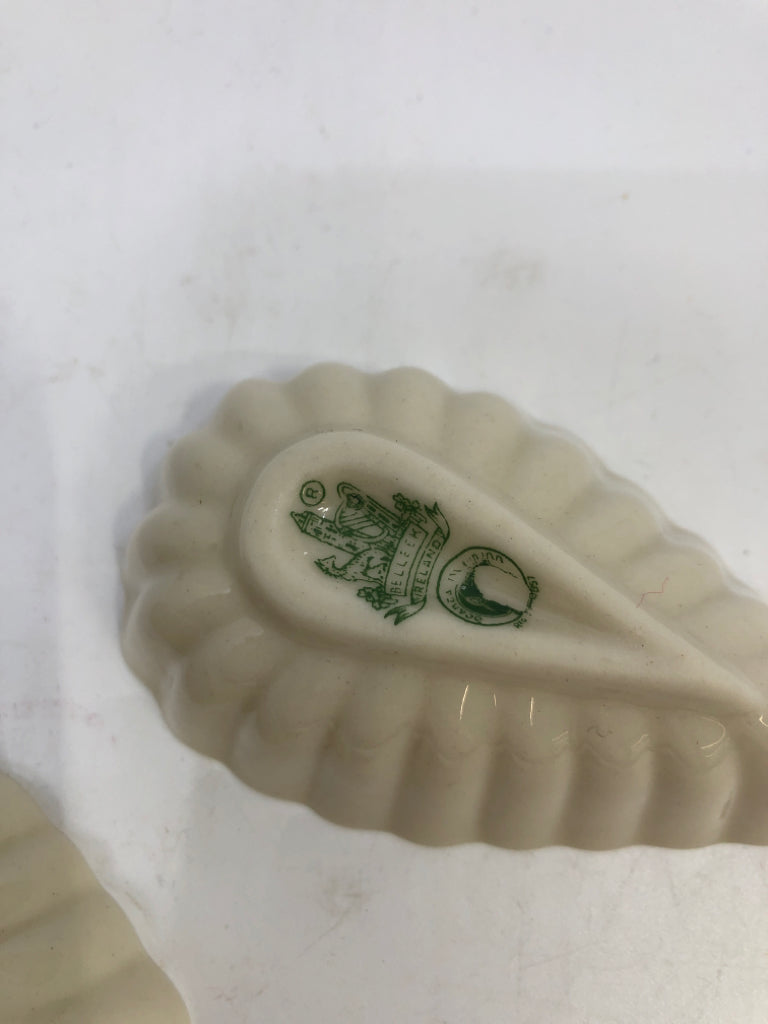 2PC VTG BELLEEK TEAR-SHAPED OPEN SALT DISH.