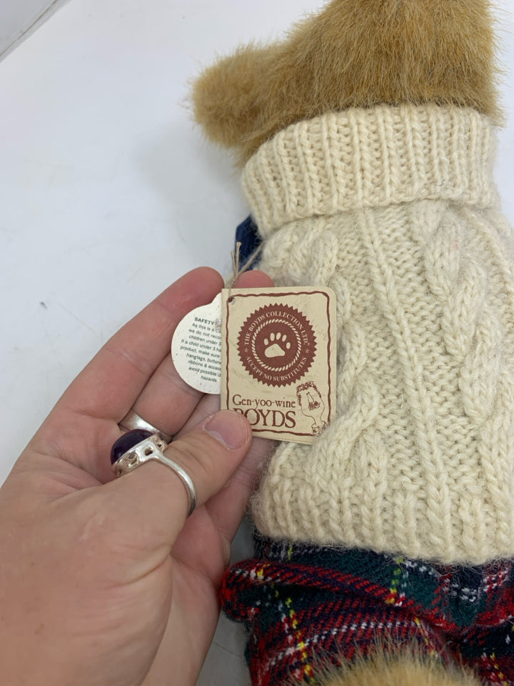 BLONDE BEAR W/ PLAID PANTS/ CREAM SWEATER BOYDS BEARS.