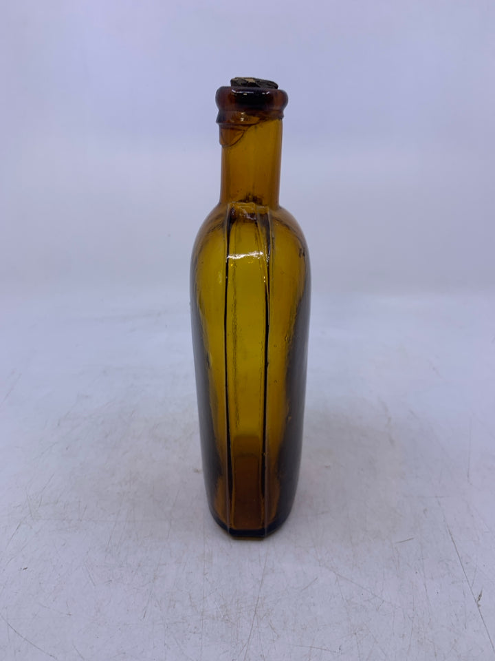 VTG BROWN GLASS EMPTY BOTTLE.
