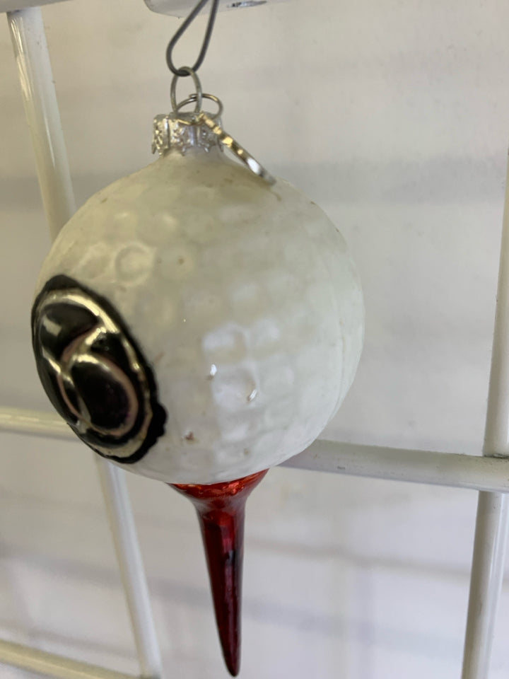 GOLF BALL ON RED TEE "56" ORNAMENT.