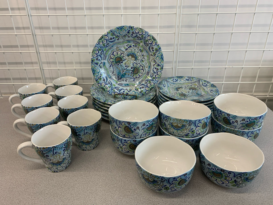 31PC AISHA BLUE DINNER SET SRV FOR 8.