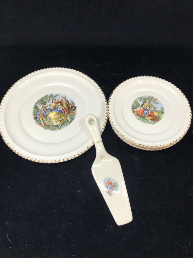 8PC VTG DESSERT PLATES W/PIE PLATE AND SERVER.