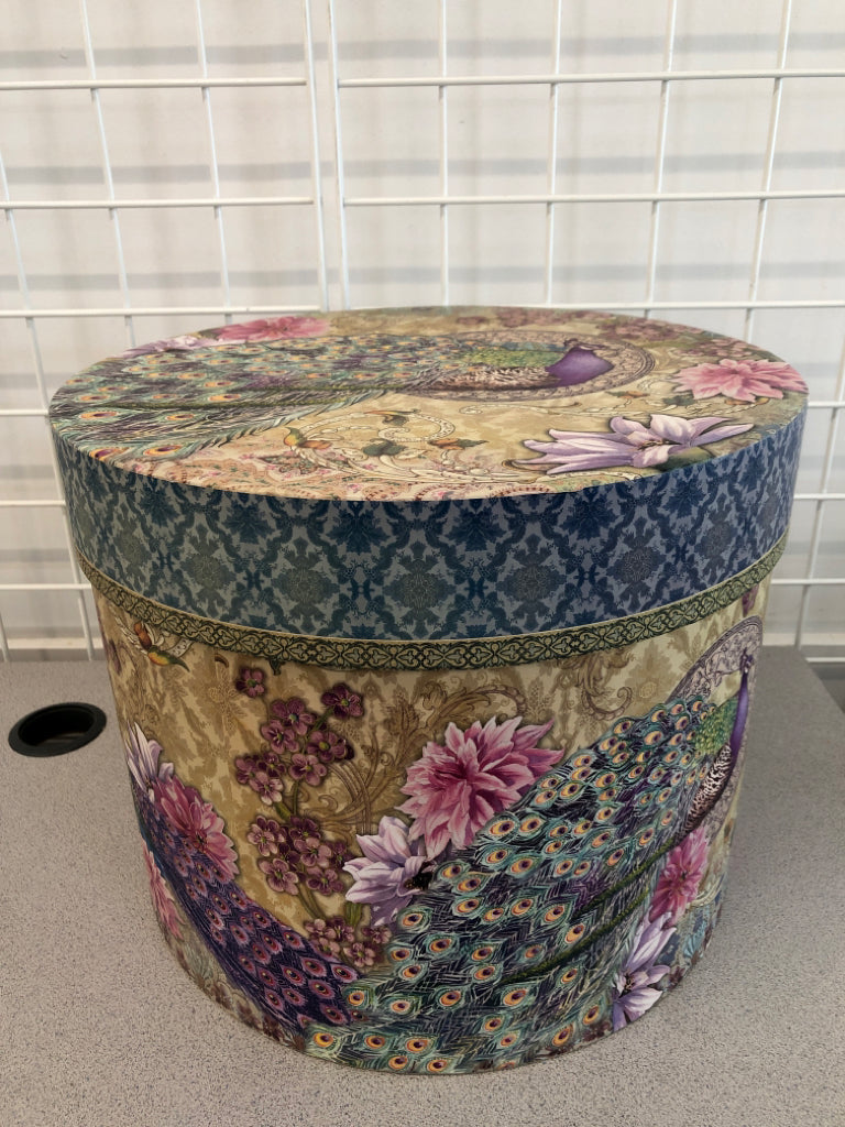 COLORFUL PEACOCK STORAGE BIN.