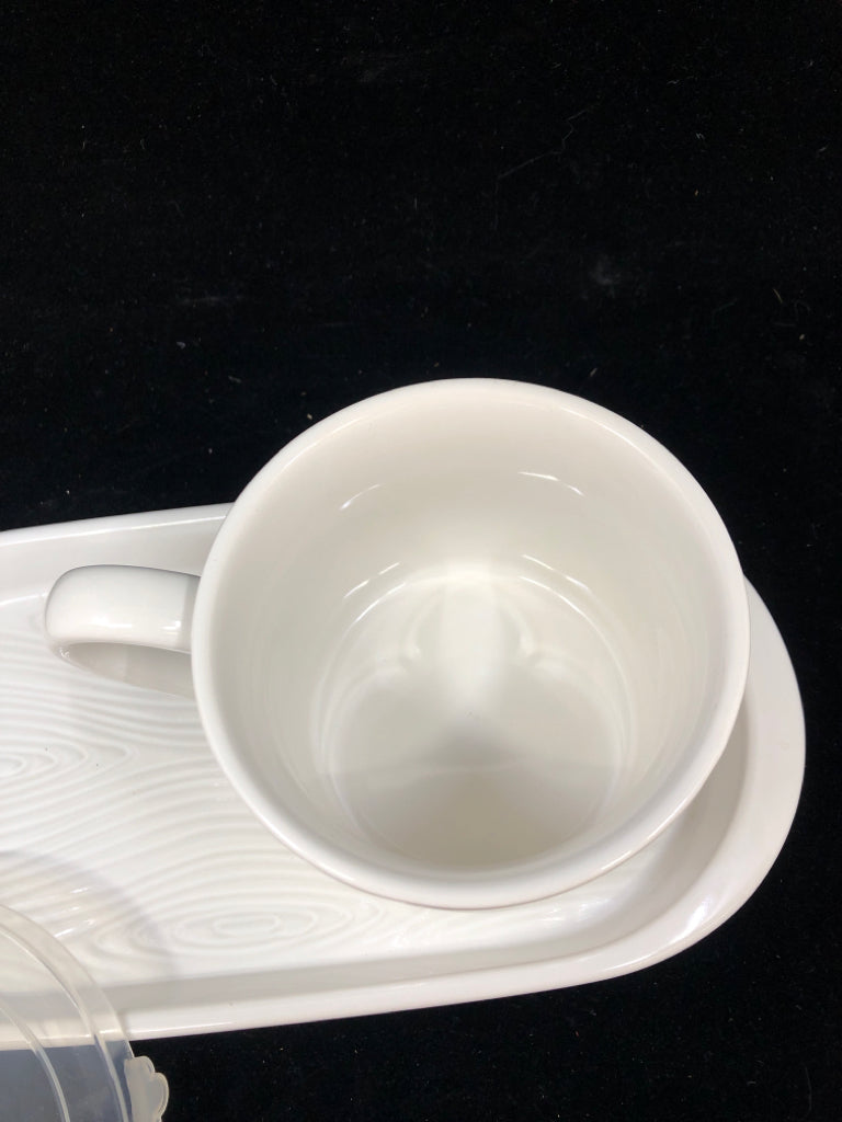 2PC WHITE CERAMIC SOUP & SANDWICH PLATTER W/LID TEMPATIONS.