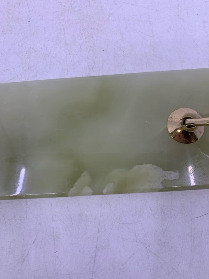 GREEN MARBLE BASE W/ 2 PEN HOLDERS.
