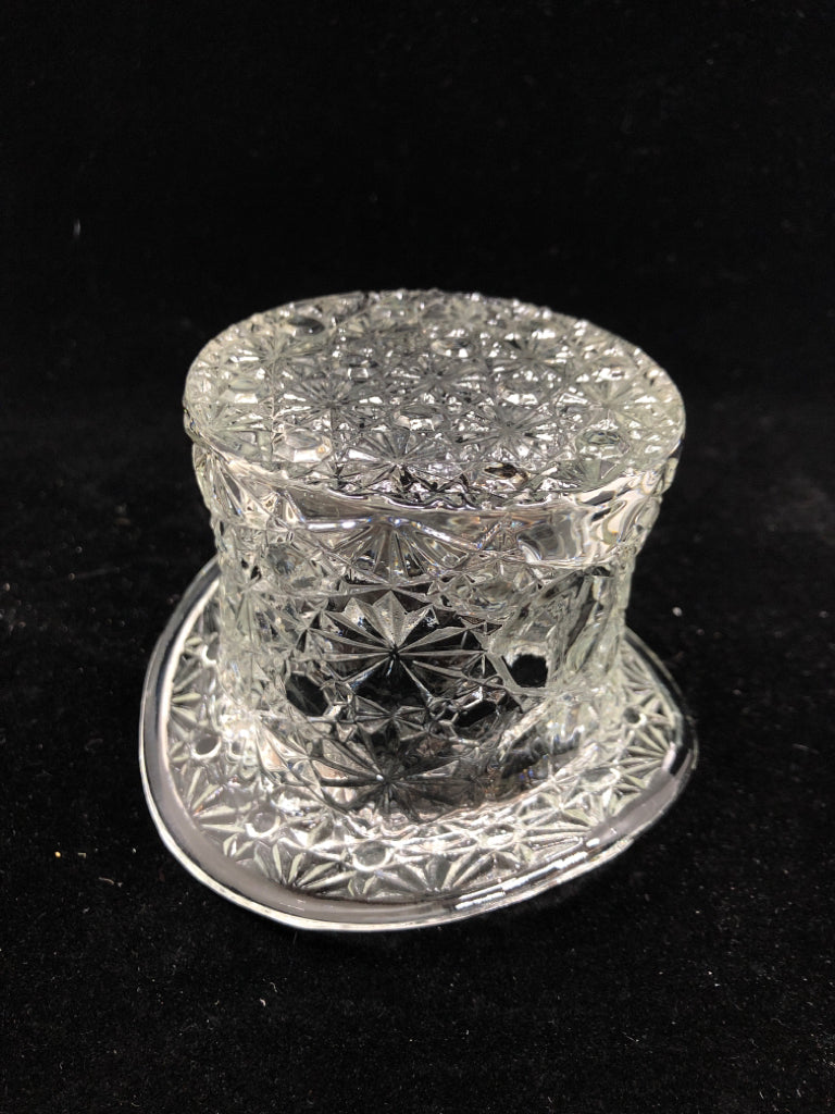 VTG EMBOSSED GLASS TOP-HAT TOOTHPICK HOLDER.