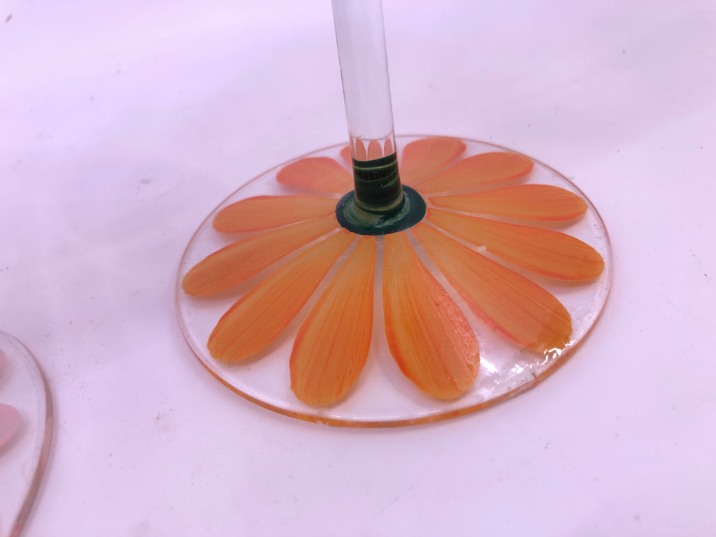 4 LARGE PAINTED BULB WINE GLASSES.