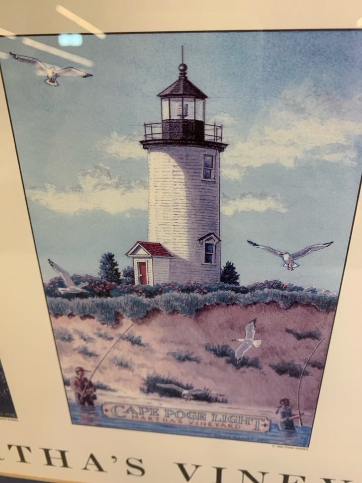 MULTIPLE LIGHT HOUSES- MARTHA'S VINEYARD FRAMED PRINT.