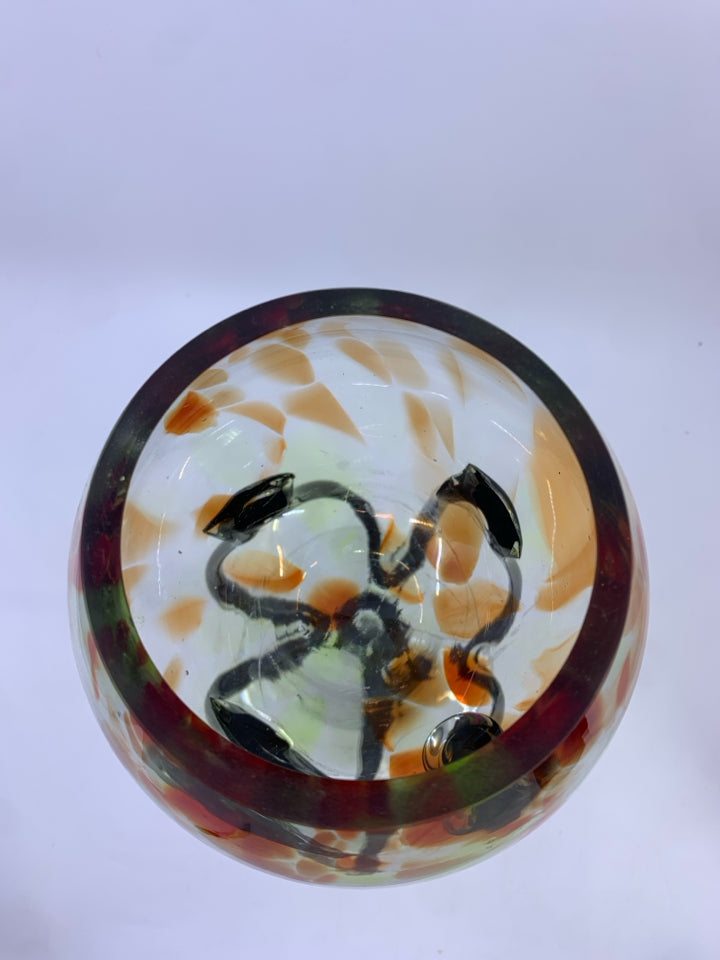 ABSTRACT BLOWN GLASS CANDLE HOLDER -BLACK/ORANGE.