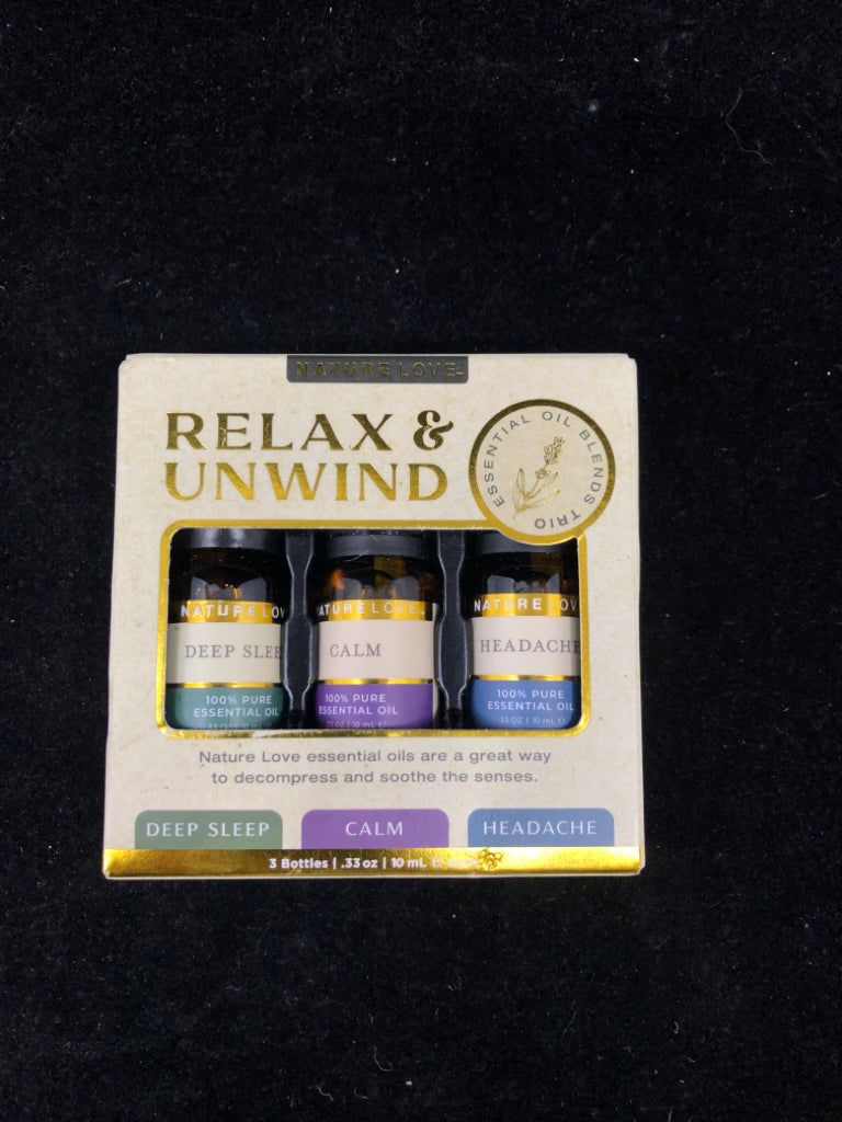 NIB RELAX & UNWIND ESSENTIAL OILS 3 PACK