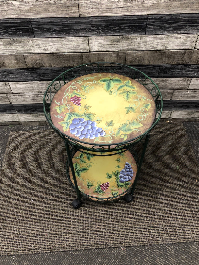 3 SHELF ROLLING BAR CART W/PAINTED GRAPES.