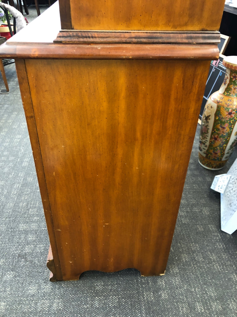 VTG LARGE WOOD HUTCH W GLASS DOORS, CABINET AND DRAWER.