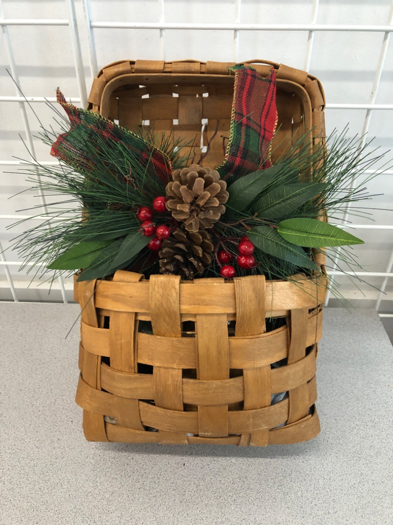PINECONES & BERRIES IN OPEN BASKET.