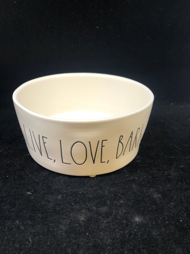 WHITE "LIVE, LOVE, BARK" PET DISH-RAE DUNN.