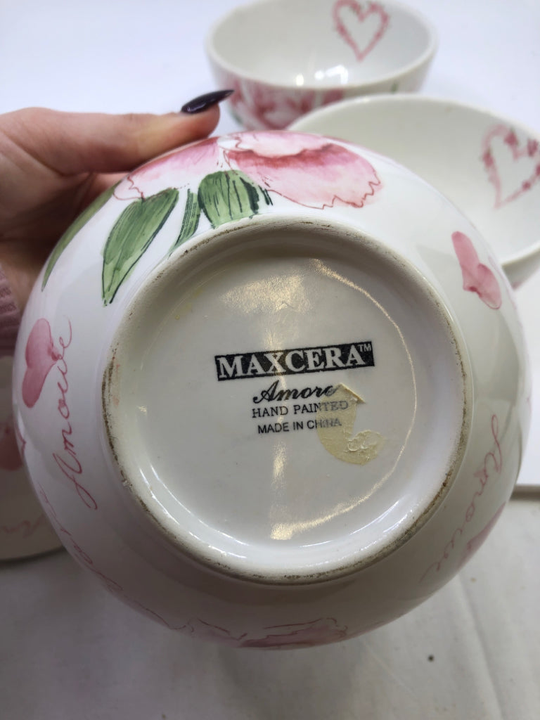 4 PINK FLORAL BOWLS.