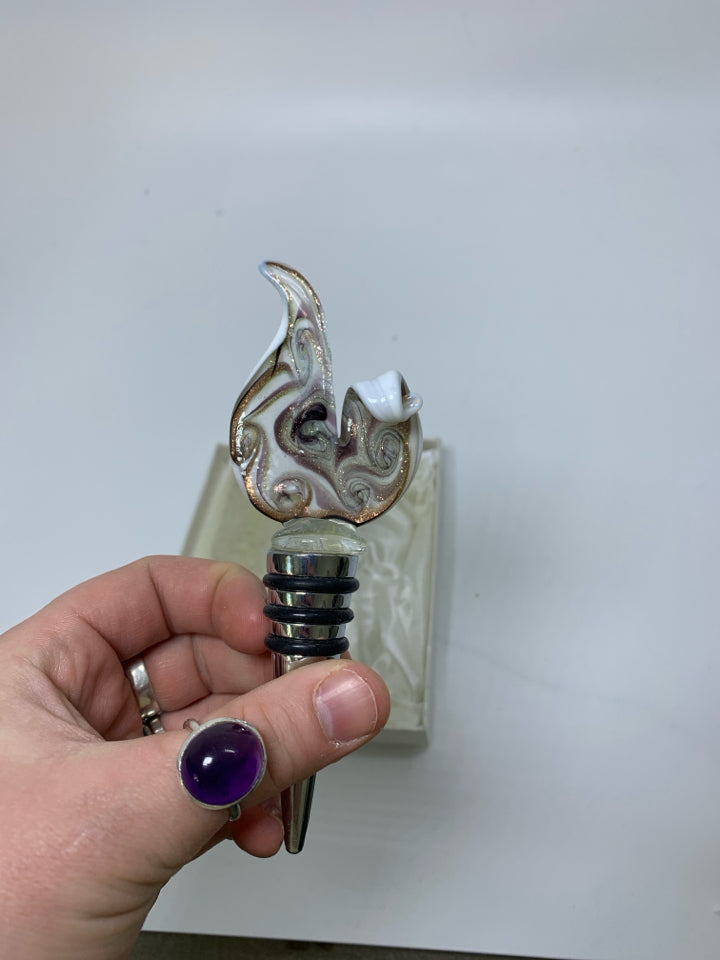 IN BOX BLOWN GLASS MURANO ART DECO WINE STOPPER.