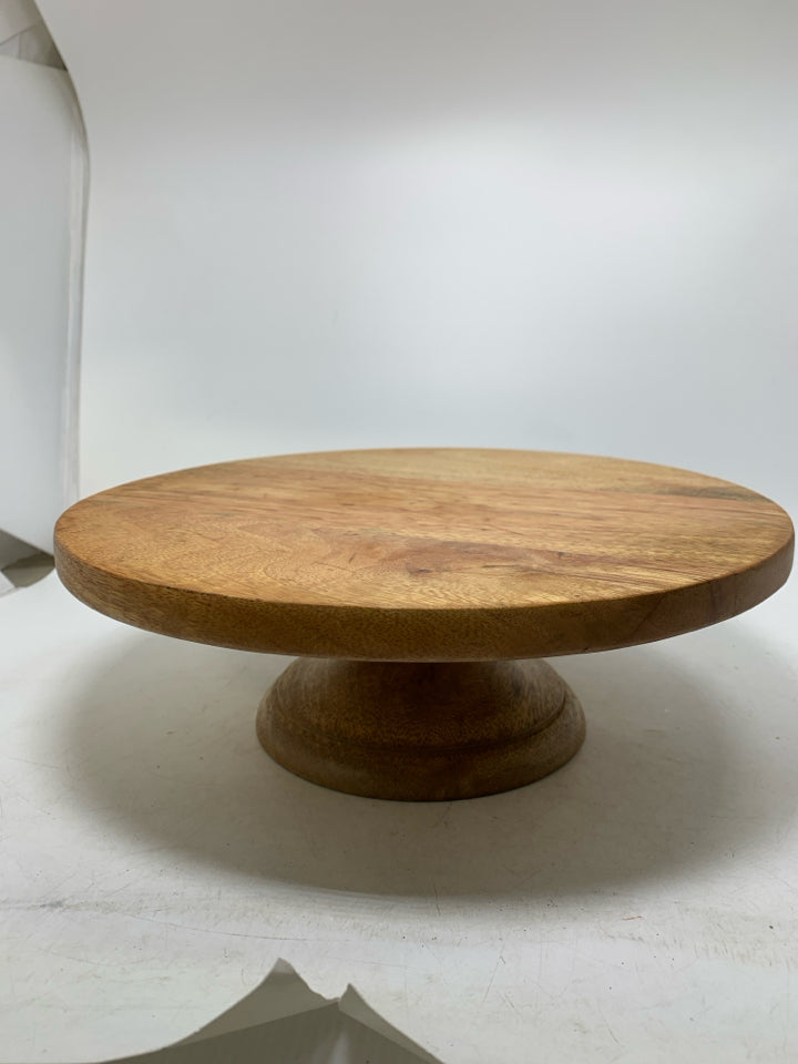 WOOD FOOTED CAKE STAND.