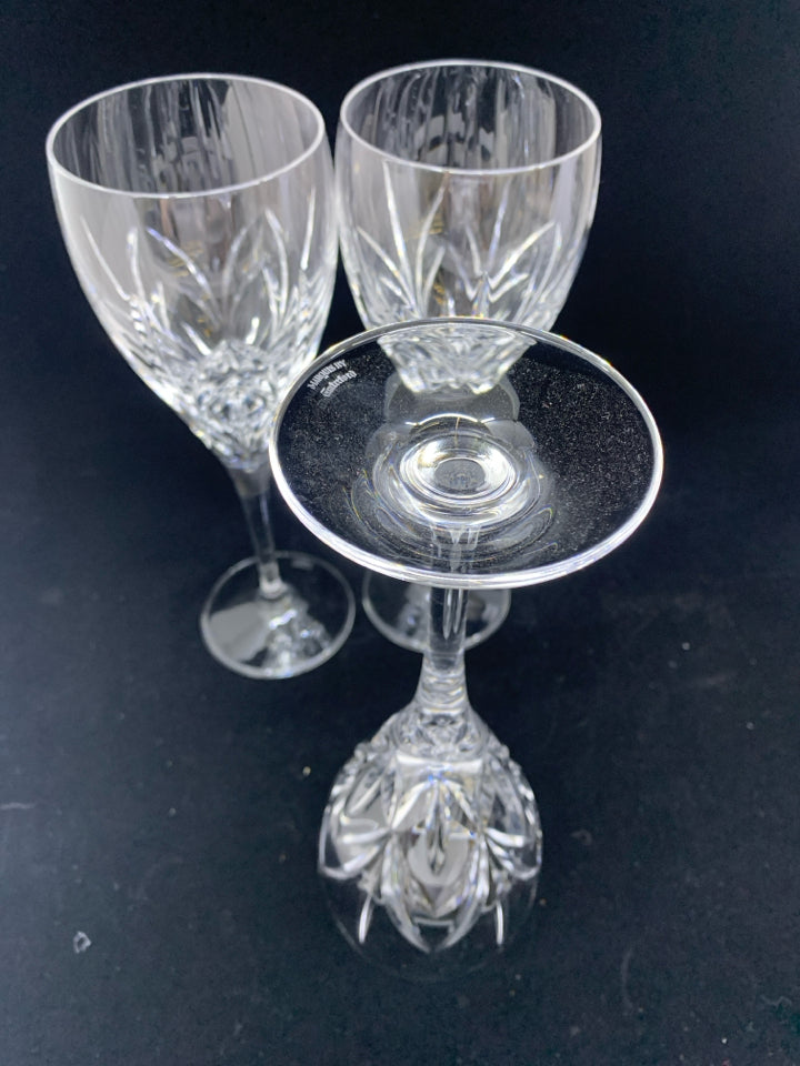 3 WATERFORD LONG STEM WINE GLASSES.