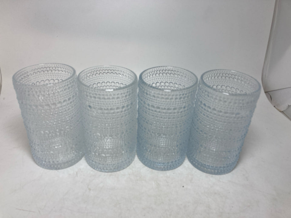 4 GLASS BEADED TUMBLERS.