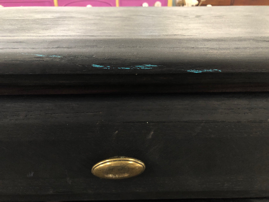 RUSTIC BUFFET TABLE 2 DRAWERS 3 LOWER CABINETS MATTE BLACK W/ DARK RED DETAILS B