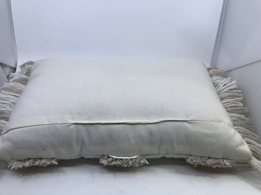RECTANGLE TAN AND CREAM PILLOW W/FRINGE.