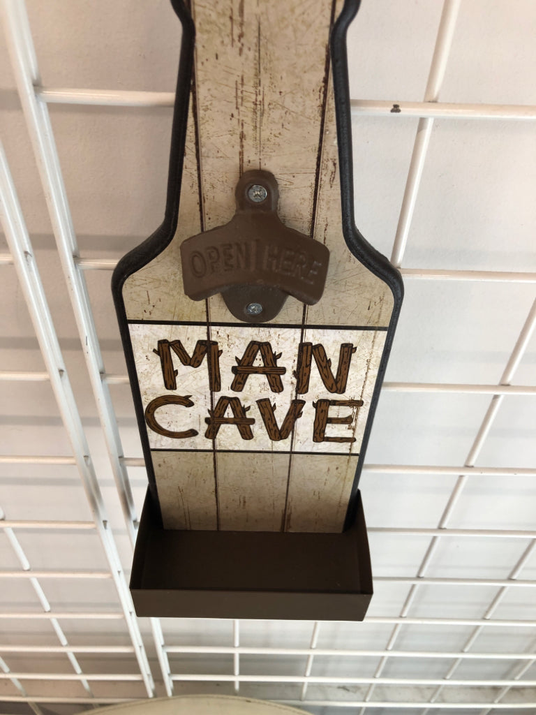 MAN CAVE BOTTLE OPENER WALL HANGING.