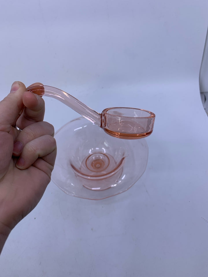 VTG 2 PC PINK ETCHED DEPRESSION GLASS W/ SPOON.