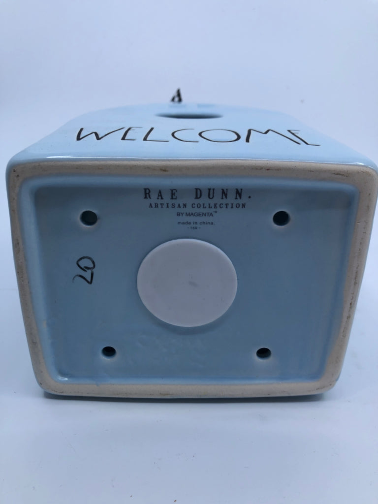 PALE BLUE WELCOME RAE DUNN BIRD HOUSE.