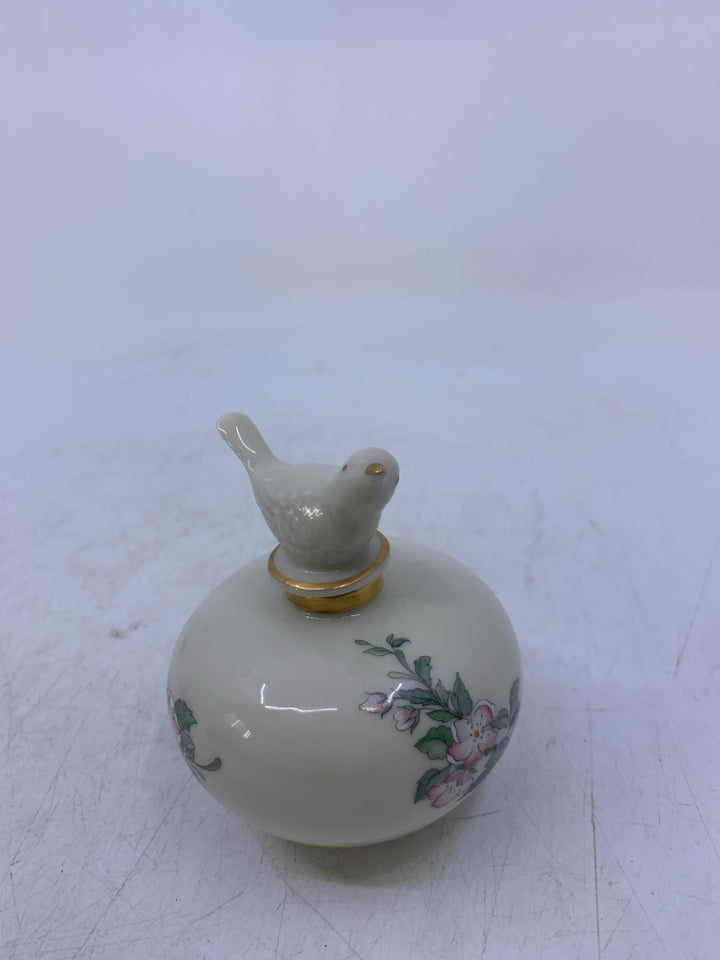 SMALL BIRD ON FLORAL PERFUME EMPTY BOTTLE.