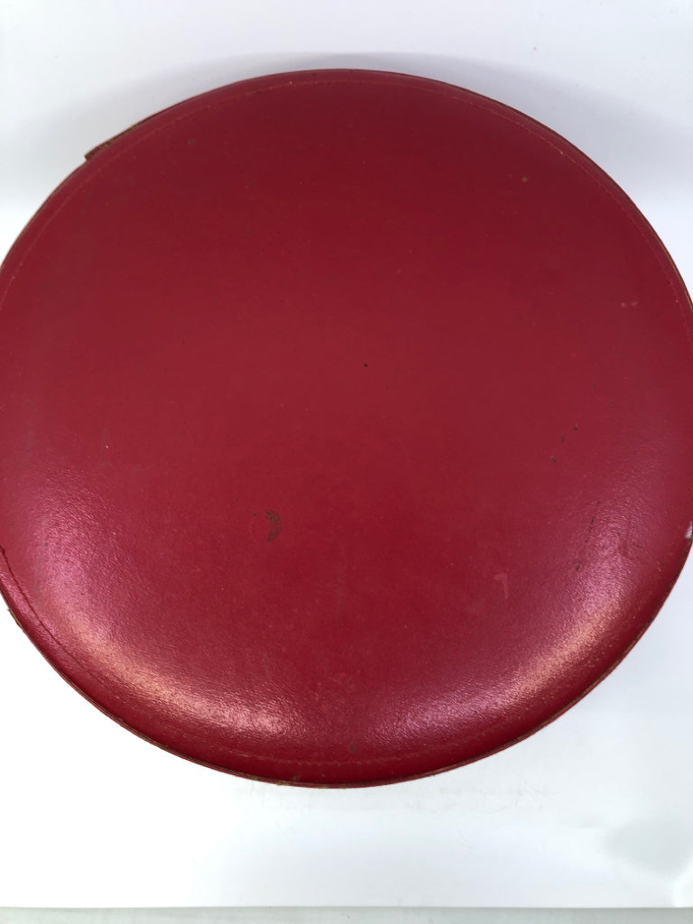 RED BONDED LEATHER HAT BOX.