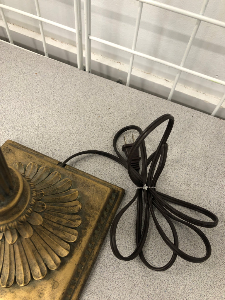 DISTRESSED BRASS WITH TAN SHADE.