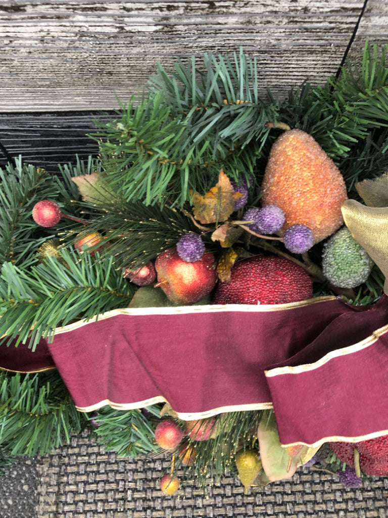 RED RIBBON, FAUX FRUIT GARLAND.