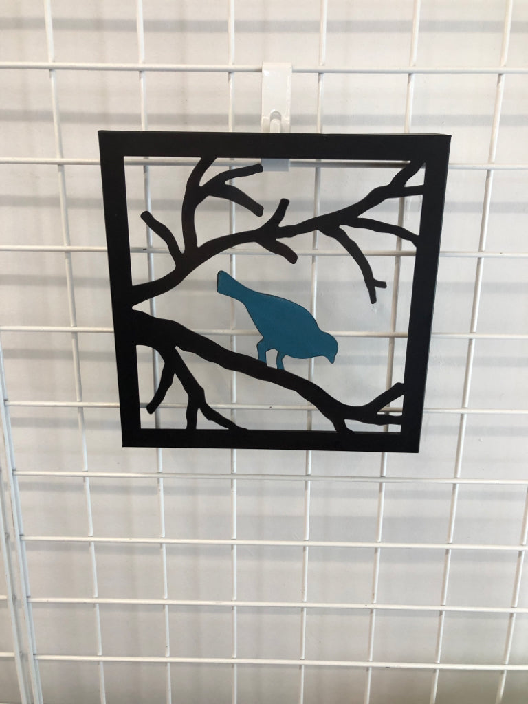 BLUE METAL BIRD WALL-HANGING.