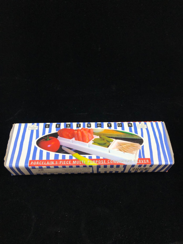 5PC LEXINGTON PORCELAIN CONDIMENT SERVER IN BOX.