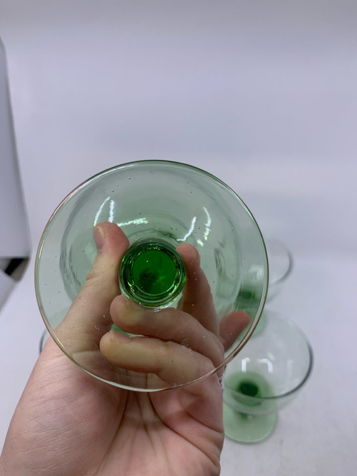 5 GREEN GLASS DESSERT CUPS.