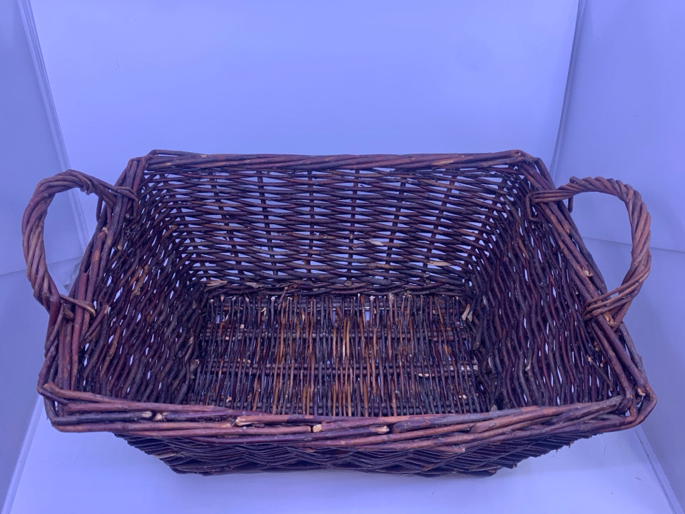 RECTANGLE DARK WOVEN BASKET W HANDLES.