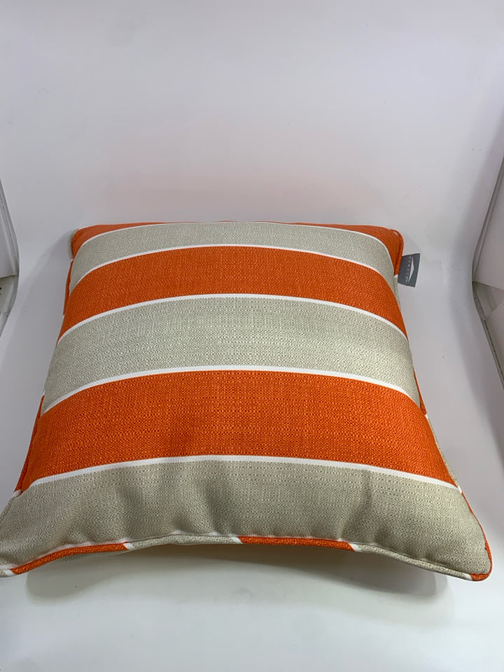 ORANGE & CREAM DOMAIN STRIPED PILLOW.