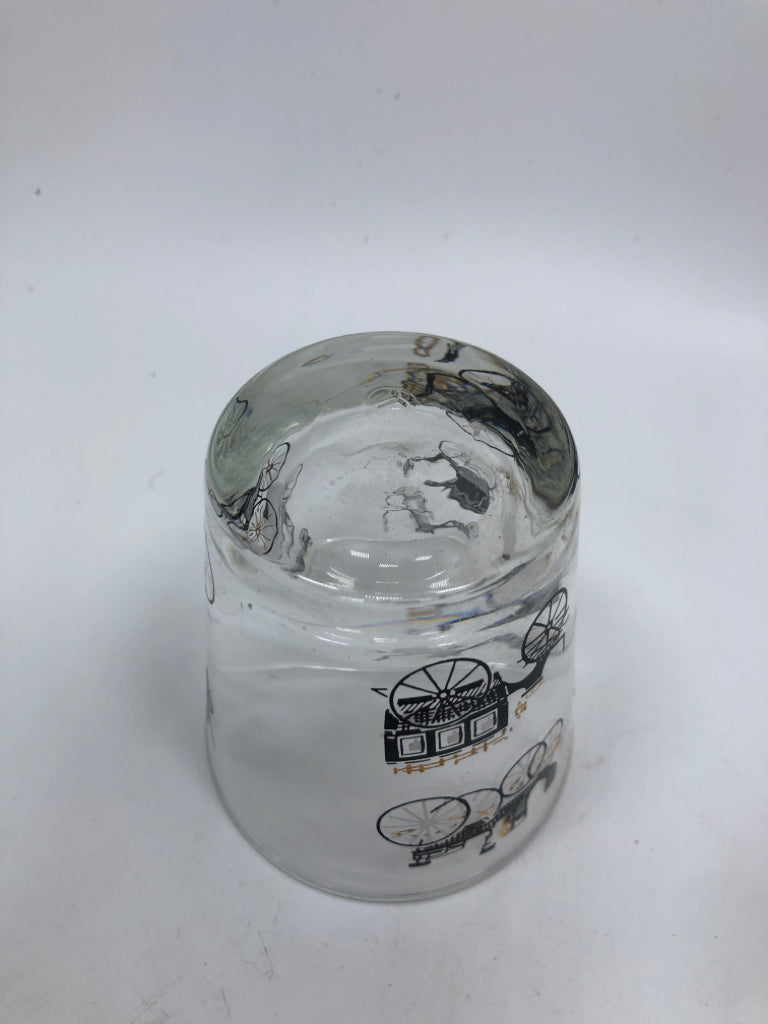 4 VTG HORSELESS CARRIAGE ROCKS GLASSES.