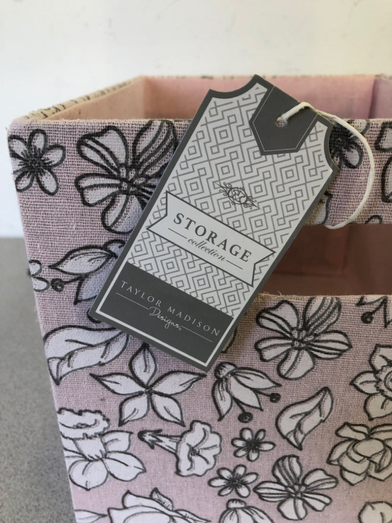 PINK FLOWER FABRIC STORAGE BIN.