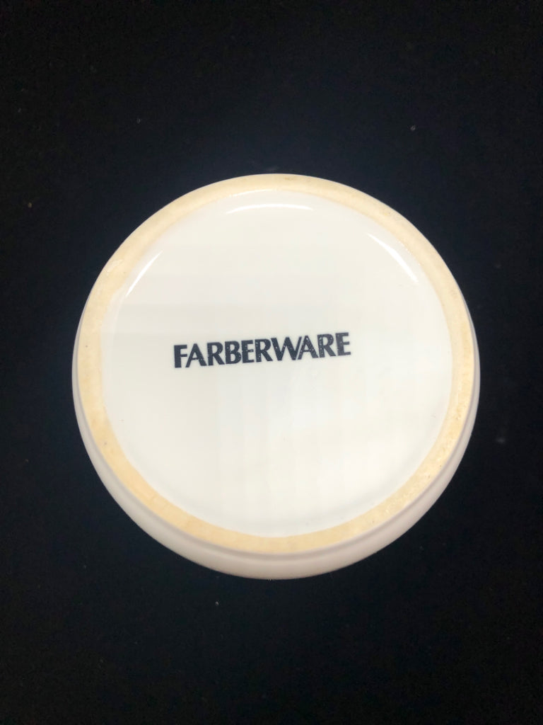 WHITE FARBERWARE UTENSIL CROCK.