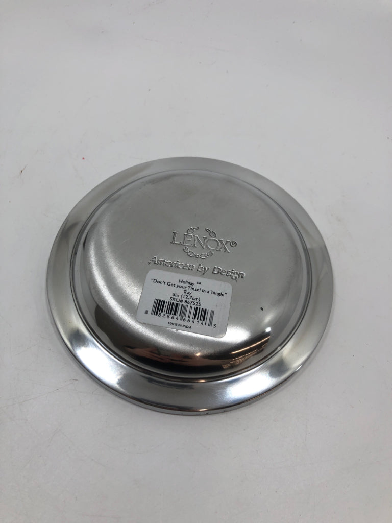 NEW METAL LENOX CIRCLE " DONT GET YOUR TINSEL IN A TANGLE" SMALL TRINKET DISH.