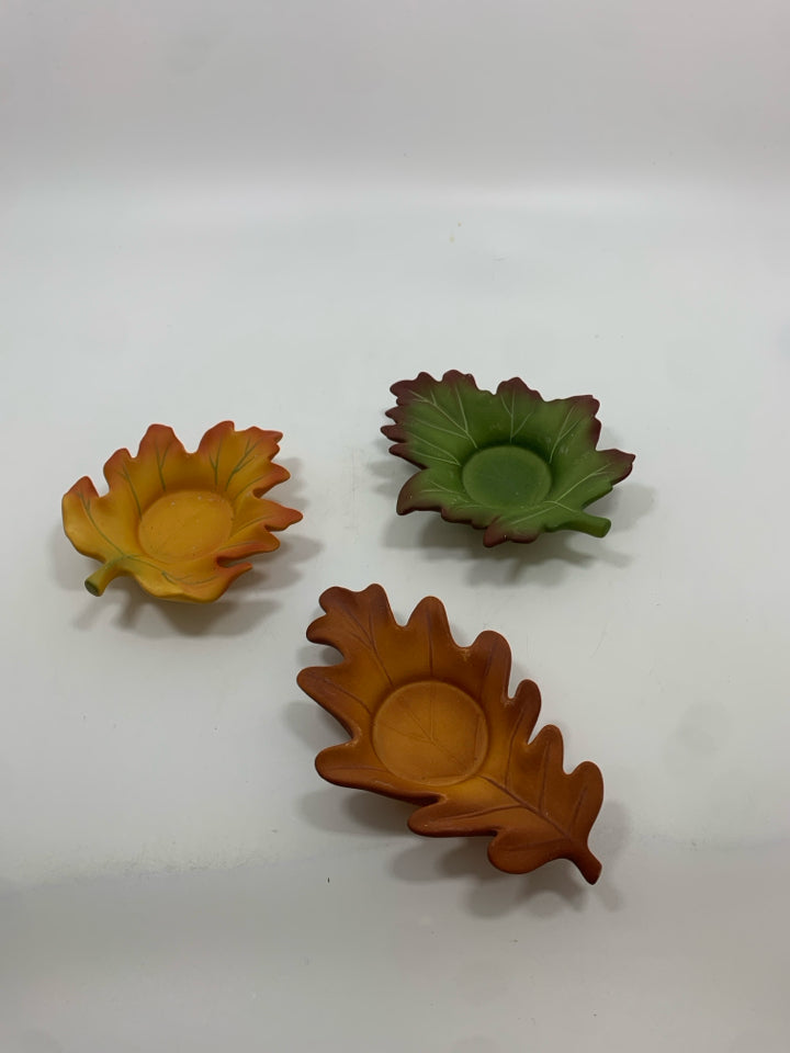 3 FALL LEAF TEA LIGHT CANDLE HOLDERS.