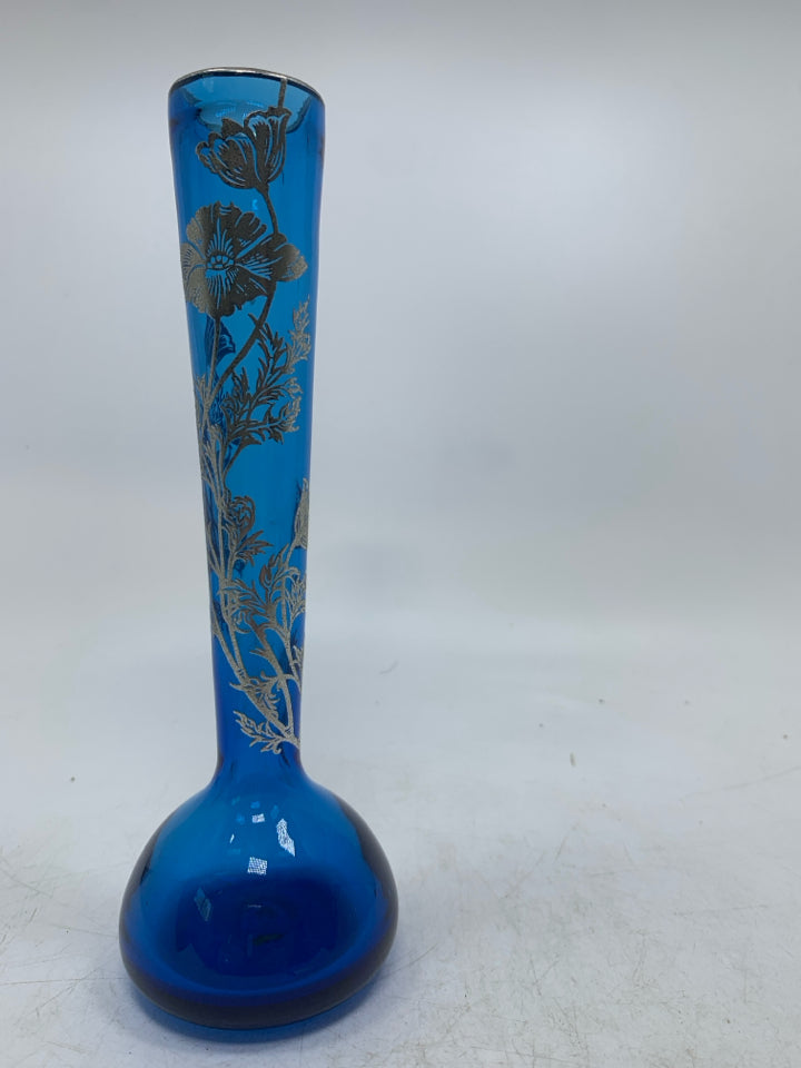 VTG SILVER ON GLASS BUD VASE.