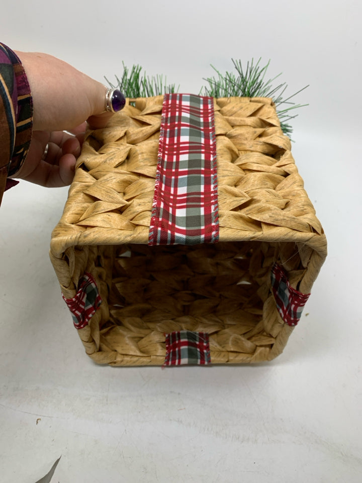 WOVEN HALLOW PRESENT W/ PLAID RIBBON.